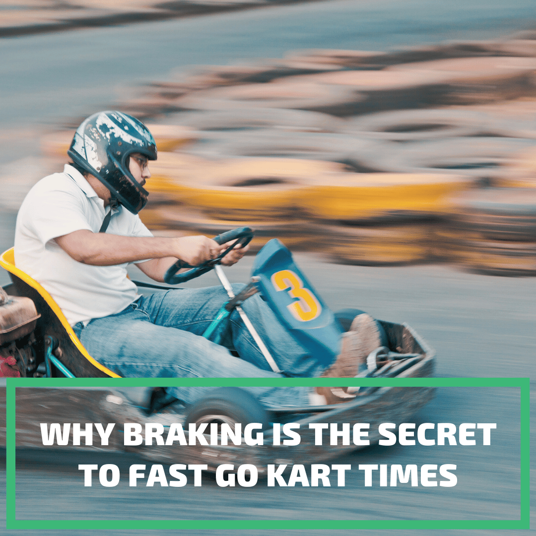 A kart racer braking around a corner