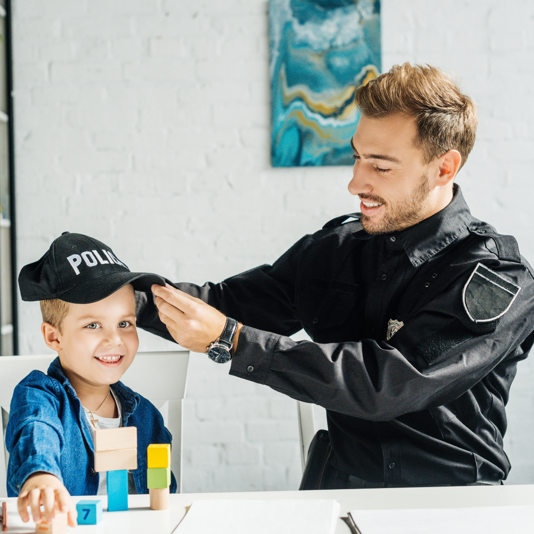 a police officer with a kid