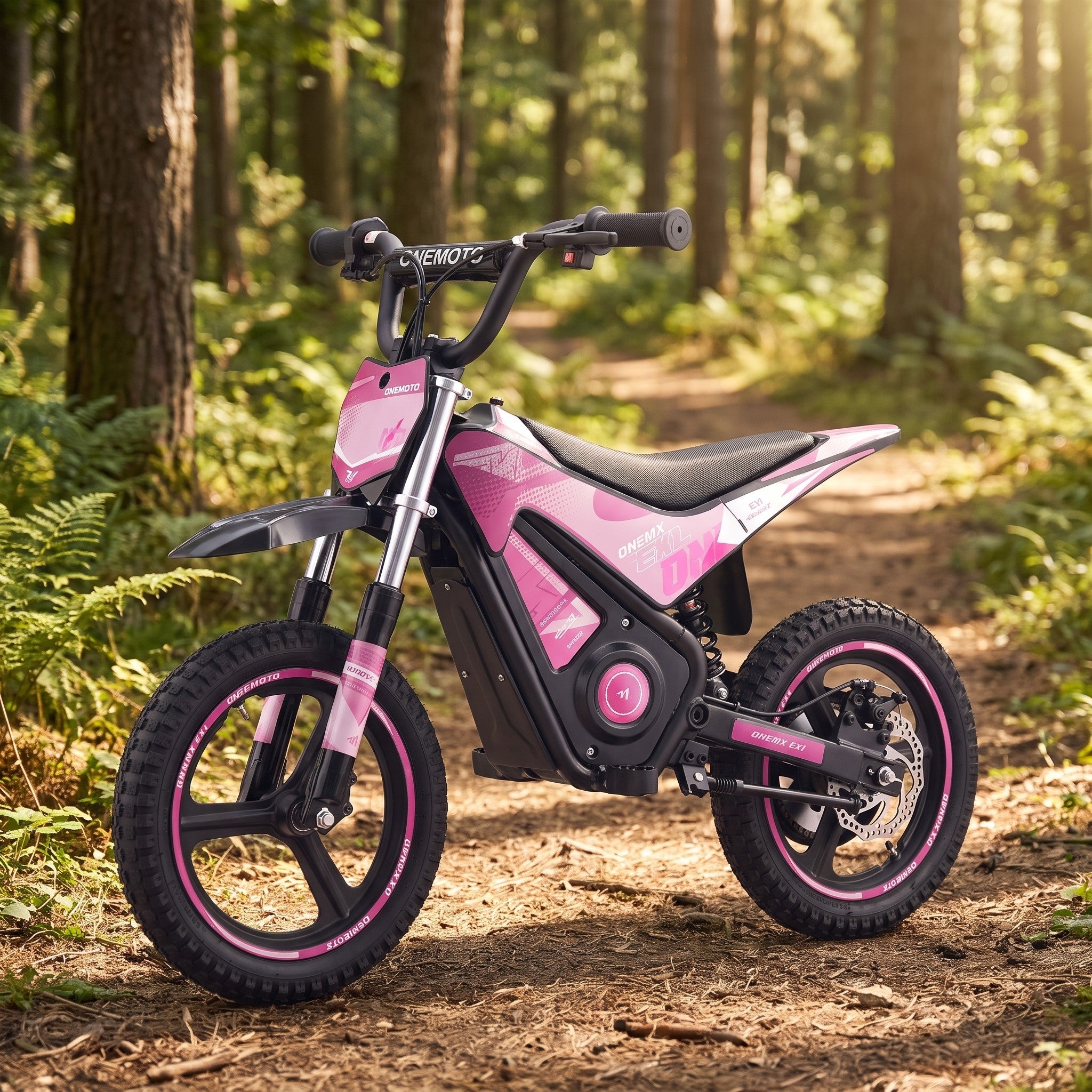 07-onemx-ex1-14-inch-kids-electric-pit-bike-pink-garden-lifestyle.jpg