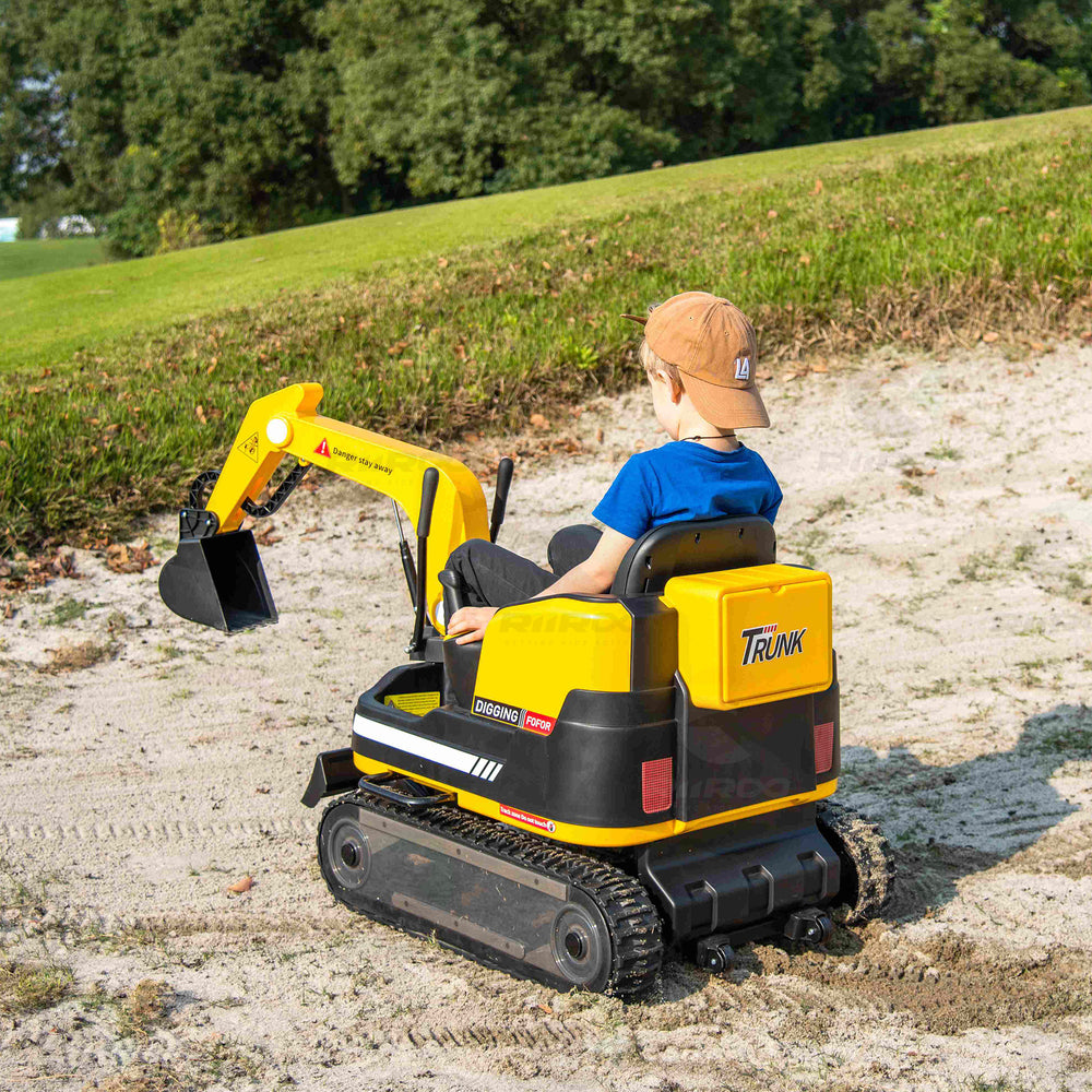 Mini Ricksaws For Kids Rideable Kids RiiRoo Digger Excavator | 24V Ride-On Toy for Ages 3-6