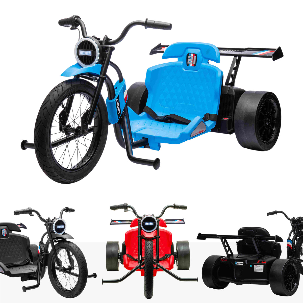 Kids Electric Ride-On Trike Bike with LED Headlight & Backrest