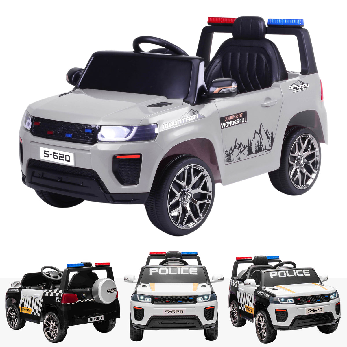 12V RiiRoo Kids Police 4x4 Battery Electric Ride-On Car