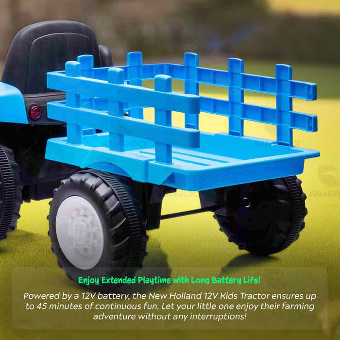 Precioso tractor eléctrico para niños New Holland T7 12 con remolque.