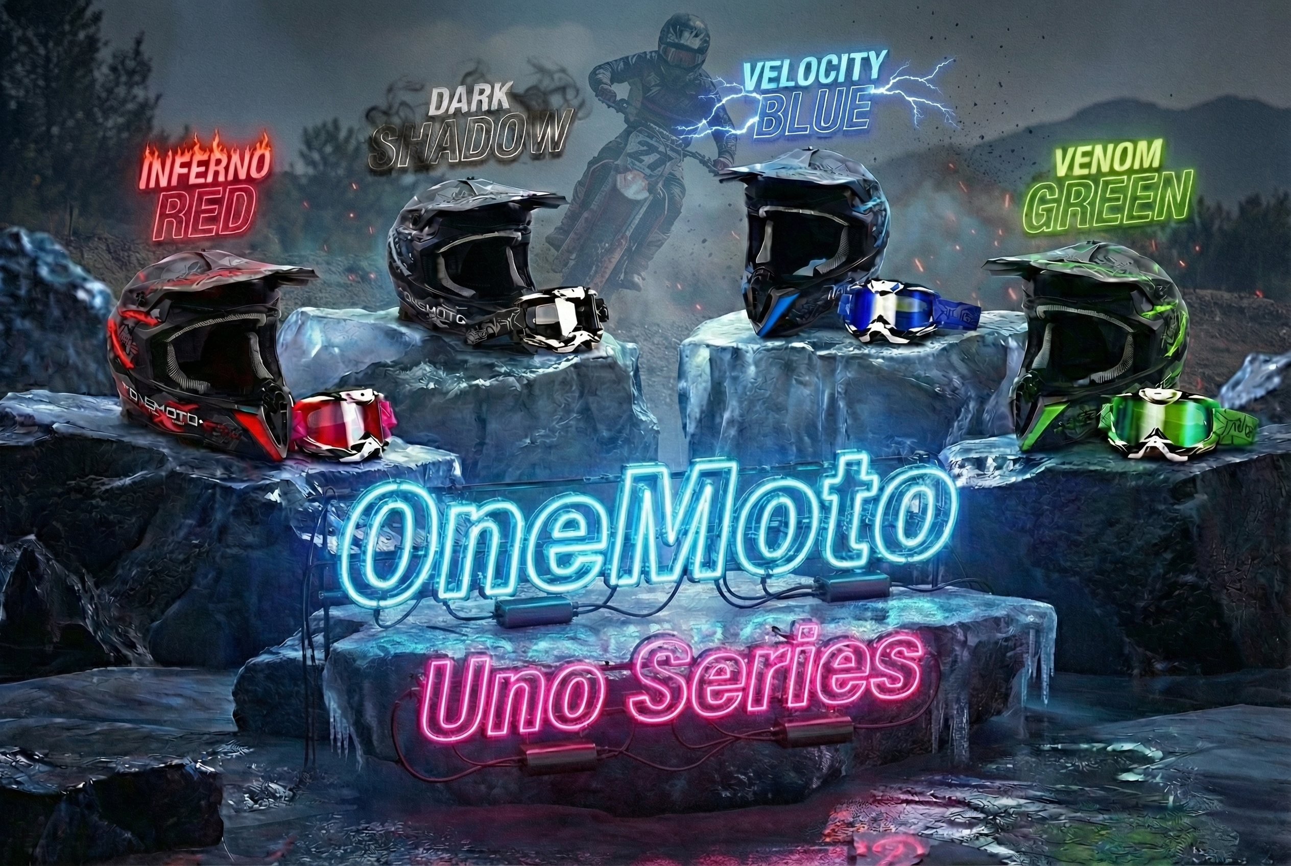 OneMoto Uno Series Helmet and Goggles Bundle - Adult Edition