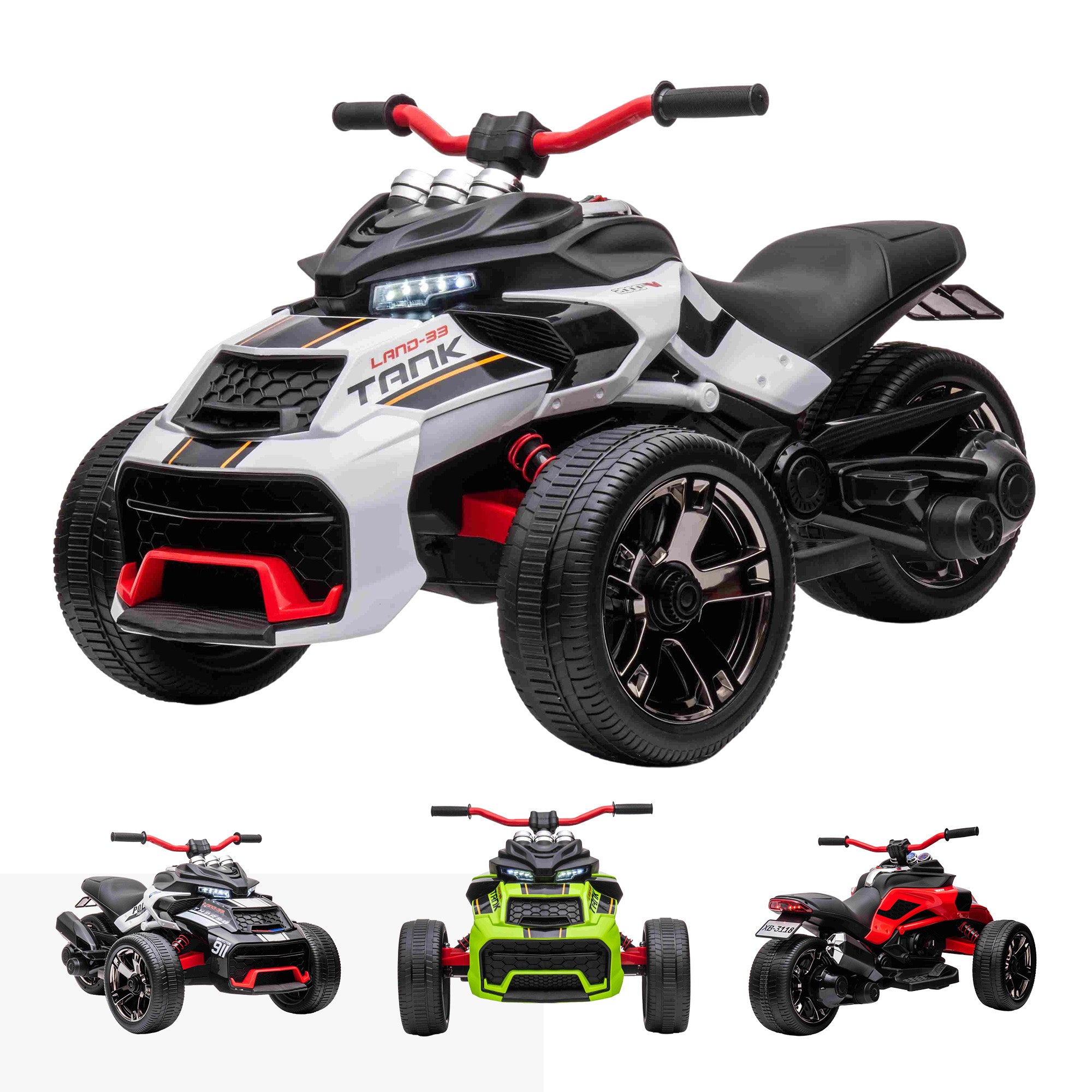 Three Wheel Police 12V Battery Electric Quad Motorbike RiiRoo