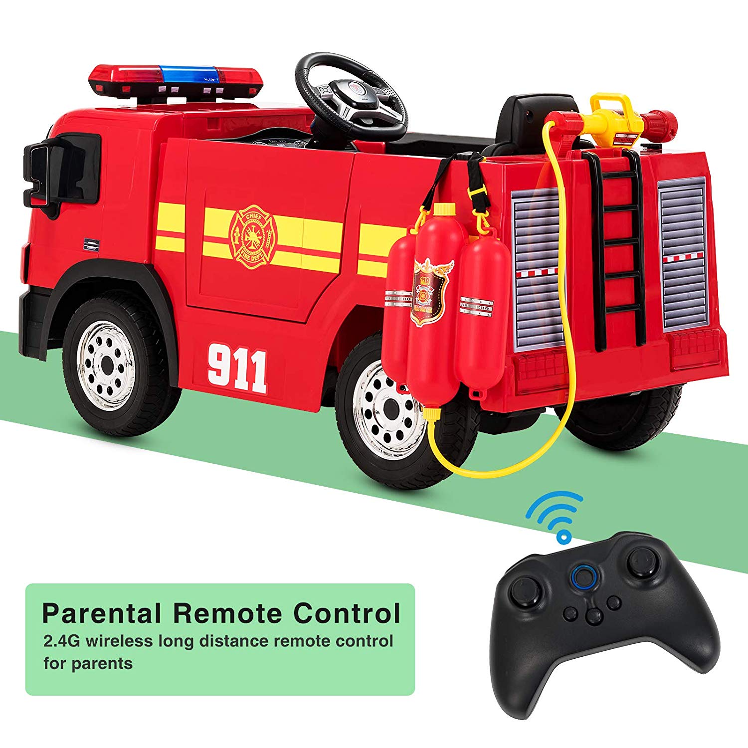 12V RiiRoo Battery Electric Kids Fire Engine With Remote Control