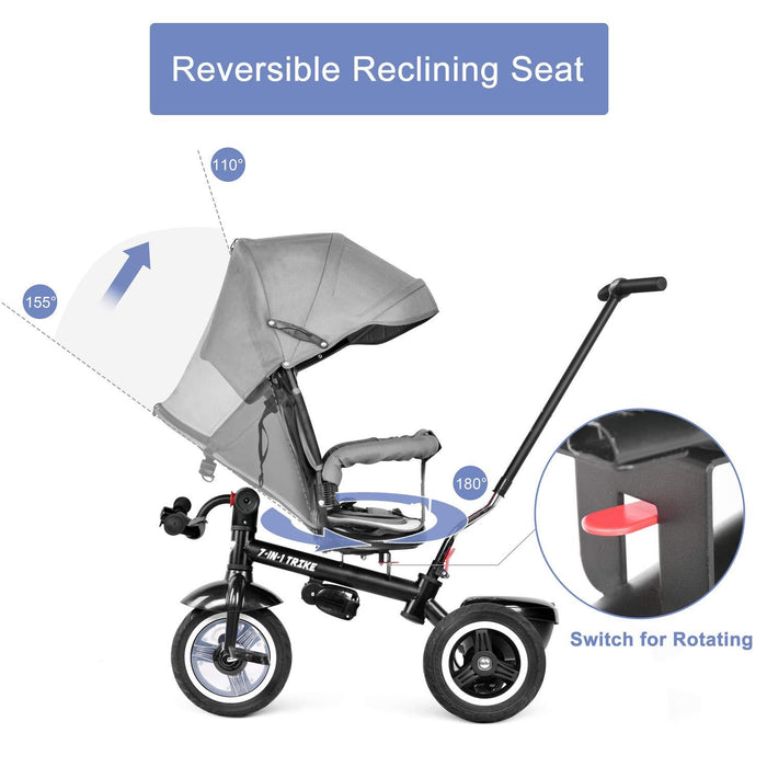 7 in 1 Tricycle/Trike with Canopy, Storage & Parental Handle