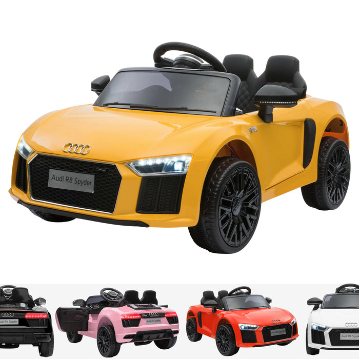 audi r8 licensed kids electric ride on car with parental remote yellow audi r8 spyder super sports car kids ride on 12v lights parental remote mp3