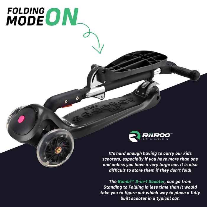 bambi three in one scooter adjustable folded black riiroo 3 kids