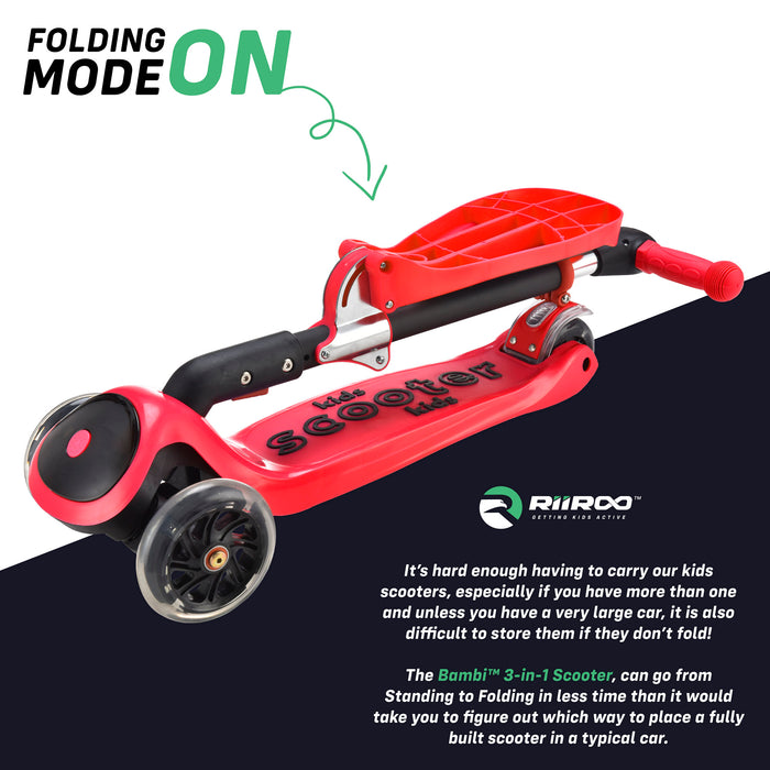 bambi three in one scooter adjustable folded red riiroo 3 kids