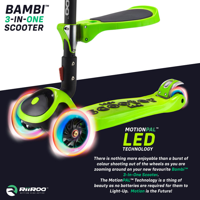bambi three in one scooter led lights green1 riiroo 3 kids