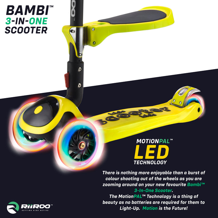 bambi three in one scooter led lights yellow1 riiroo 3 kids