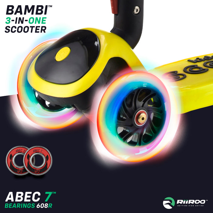 bambi three in one scooter led lights yellow riiroo 3 kids