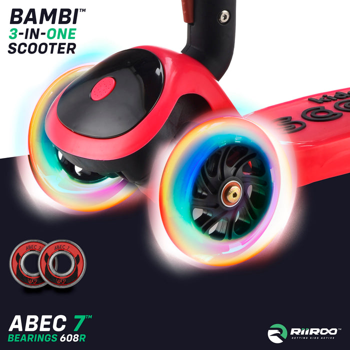 bambi three in one scooter led lights red riiroo 3 kids