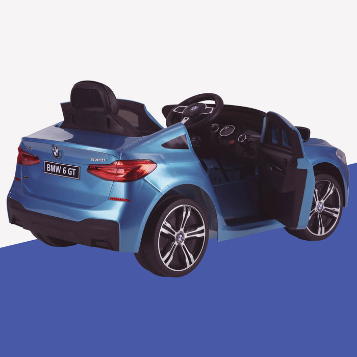 kids 12v electric bmw 6 series gt x drive 2019 battery operated kids ride on car with parental remote control rear perspective door open blue m sport licensed