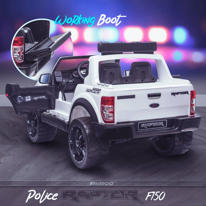 kids 12v electric ford ranger raptor f150 police truck car jeep pick up battery operated ride on car with parental remote control rear angle wildtrak edition