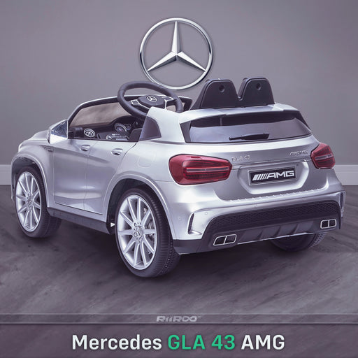 kids 12v electric mercedes gla 43 amg car licesend battery operated ride on car with parental remote control main rear angle silver 45 licensed 2wd