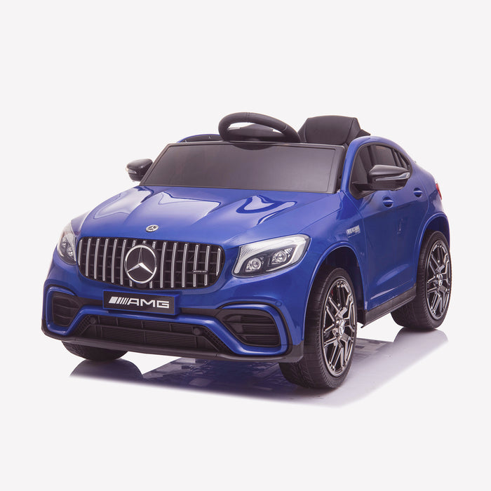 kids 12v electric mercedes glc 63s coupe battery car jeep pick up battery operated ride on car with parental remote control front perspective blue benz amg licensed 2wd