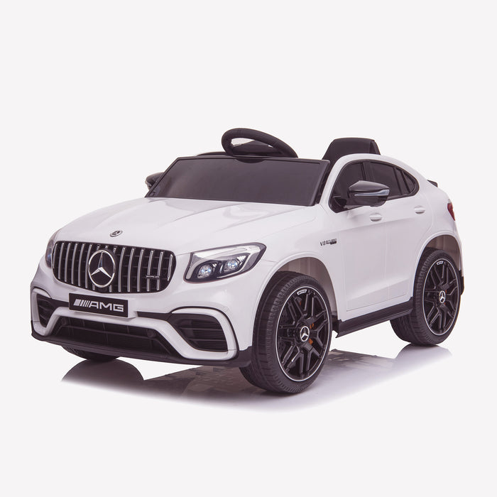 kids 12v electric mercedes glc 63s coupe battery car jeep pick up battery operated ride on car with parental remote control front perspective white benz amg licensed 2wd