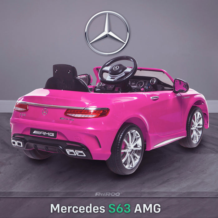 kids 12v electric mercedes s63 amg car licesend battery operated ride on car with parental remote control main rear angle 2 pink 2wd