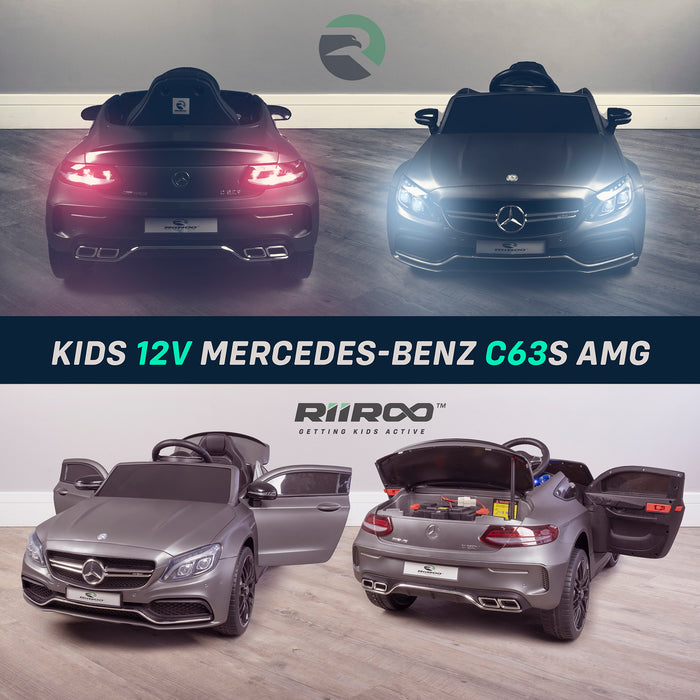 kids 12v mercedes benz c63s amg electric ride on car lights mix2 riiroo licensed c63 battery remote music