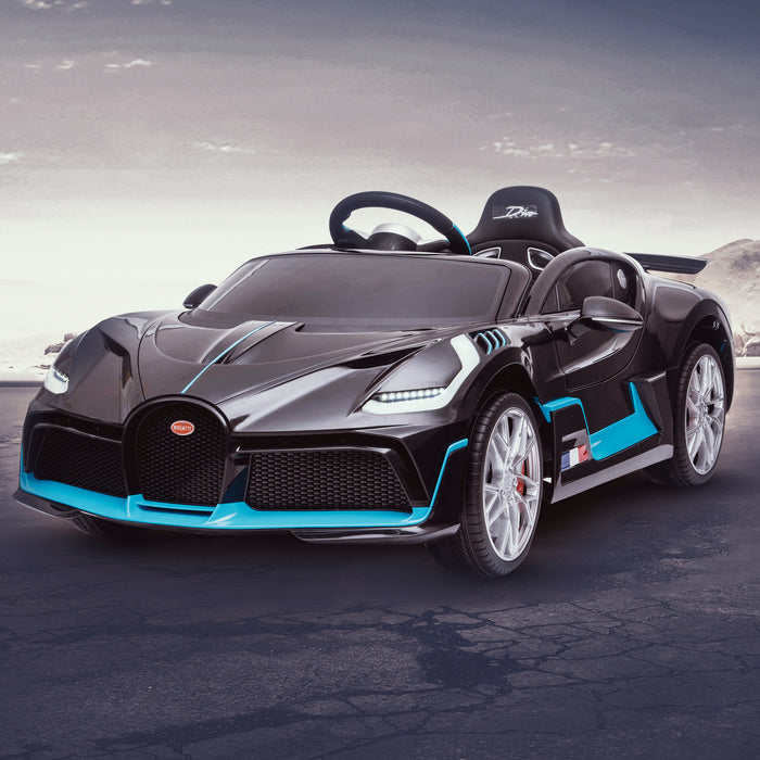 kids bugatti divo licensed ride on electric car supercar with parental remote control main clean black 12v