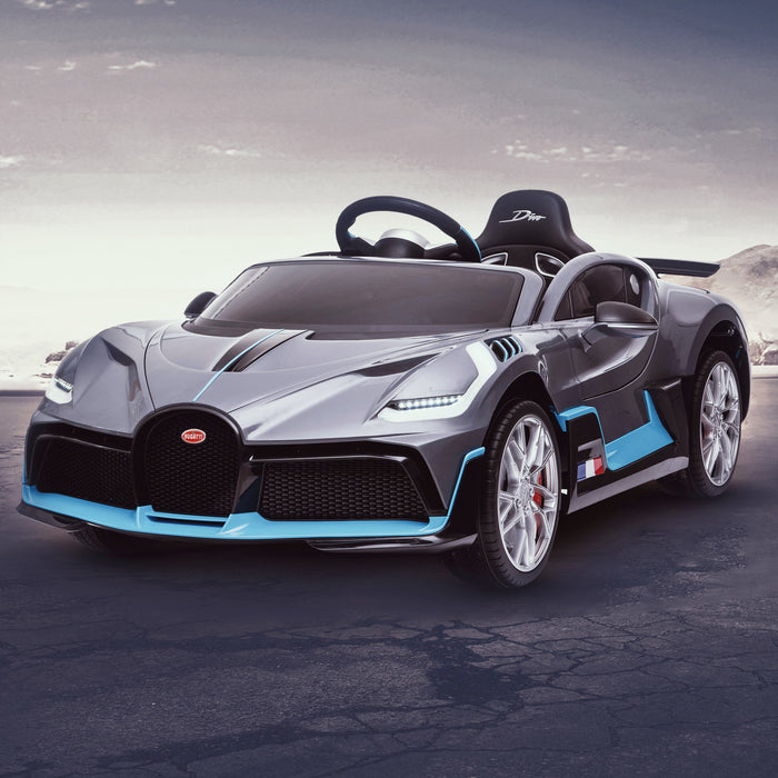 kids bugatti divo licensed ride on electric car supercar with parental remote control main clean gray 12v