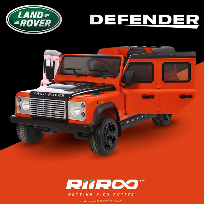 kids electric ride on car licensed land rover defender battery operated car jeep with parental remote control 12v front perspective doors open black alloys 