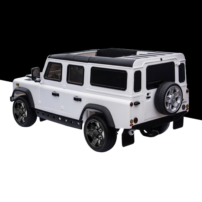 kids electric ride on car licensed land rover defender battery operated car jeep with parental remote control 12v rear perspective black alloys 