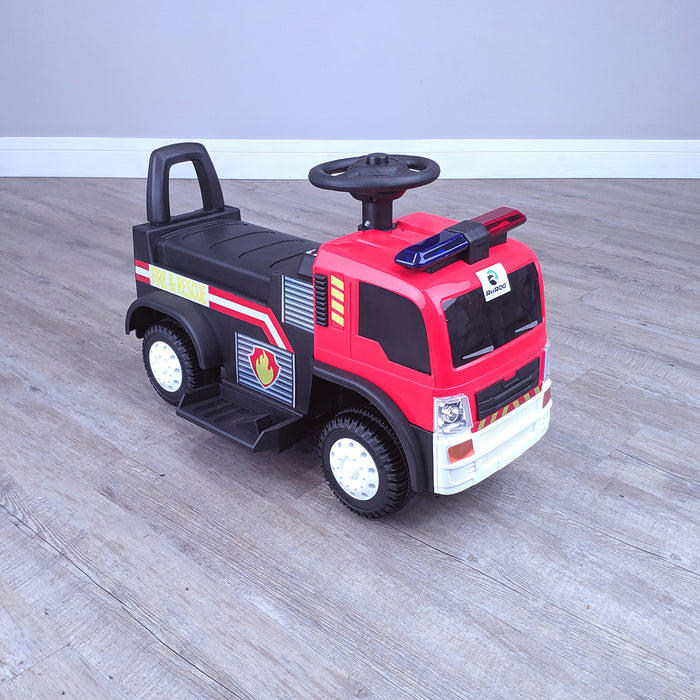 kids electric ride on fire rescue truck 6v battery operated ride on car truck toy front perspective right top riiroo engine