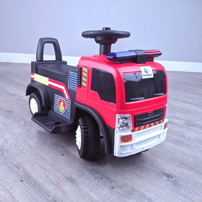 kids electric ride on fire rescue truck 6v battery operated ride on car truck toy front right perspective riiroo engine