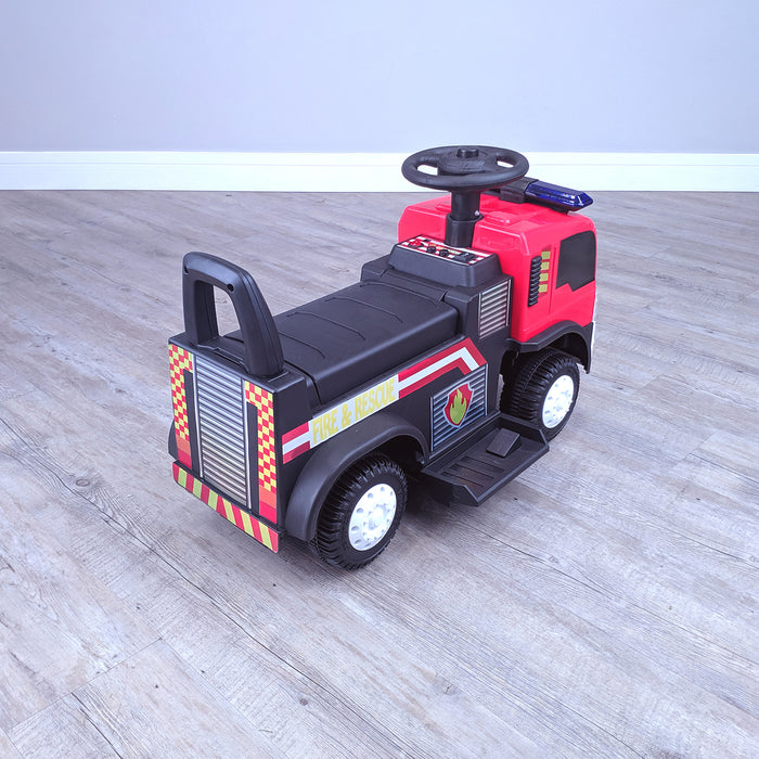 kids electric ride on fire rescue truck 6v battery operated ride on car truck toy rear perspective right top riiroo engine