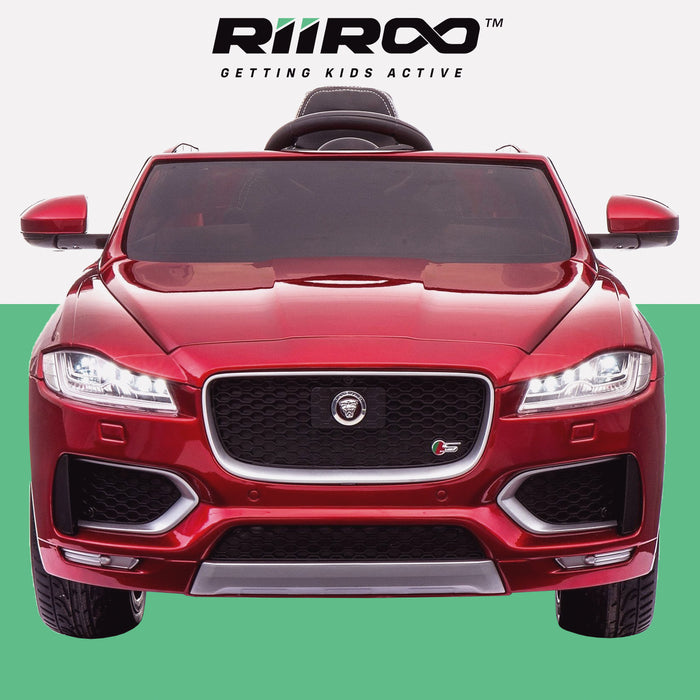 kids electric ride on jaguar f pace licensed battery operated car with parental remote control 12v front 2 red 