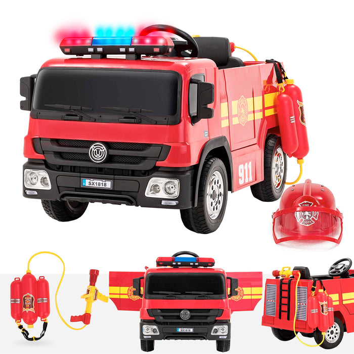 kids fire engine truck 12v with helmet ride on car