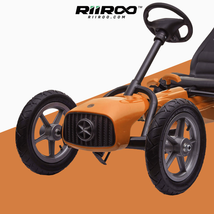 kids pedal powered redux go kart s1000r orange close up 2019