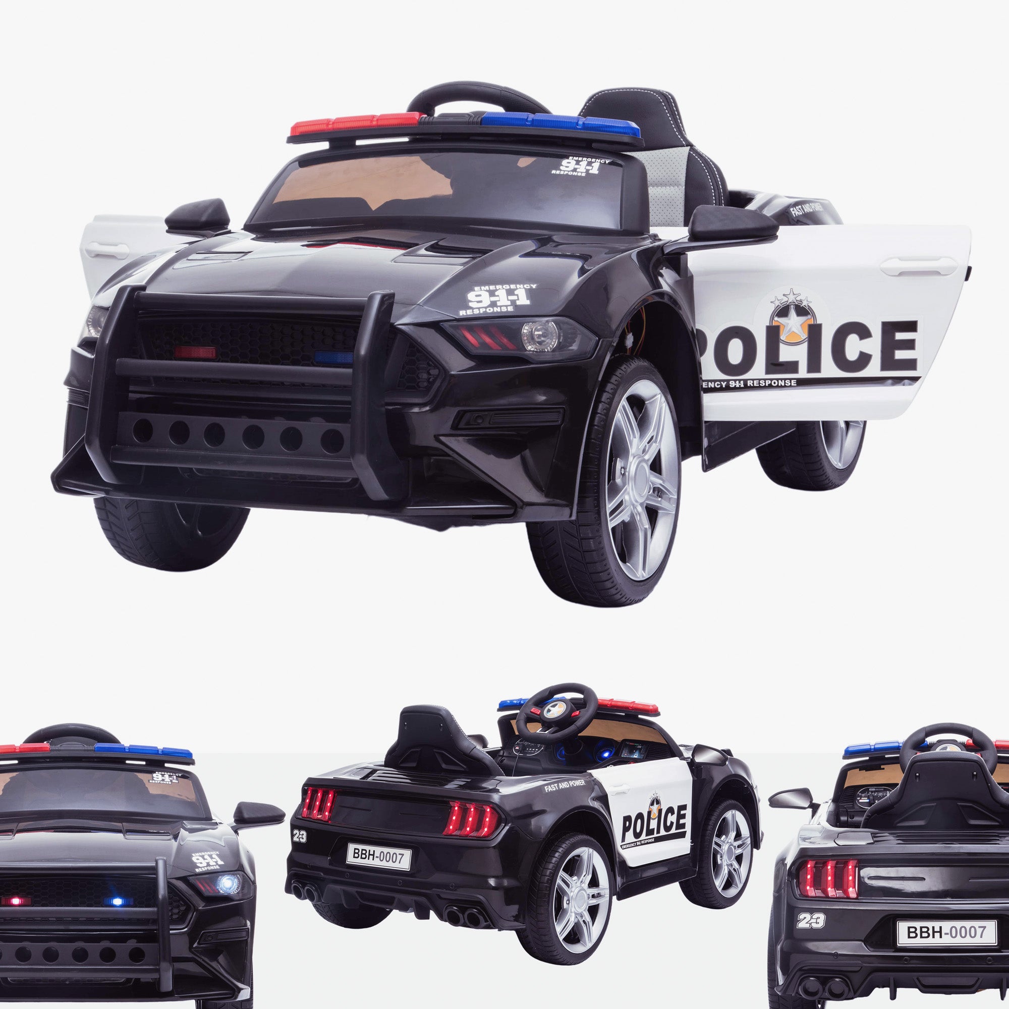 Voiture électrique enfant 12V, modèle Mustang Police de KINGTOYS