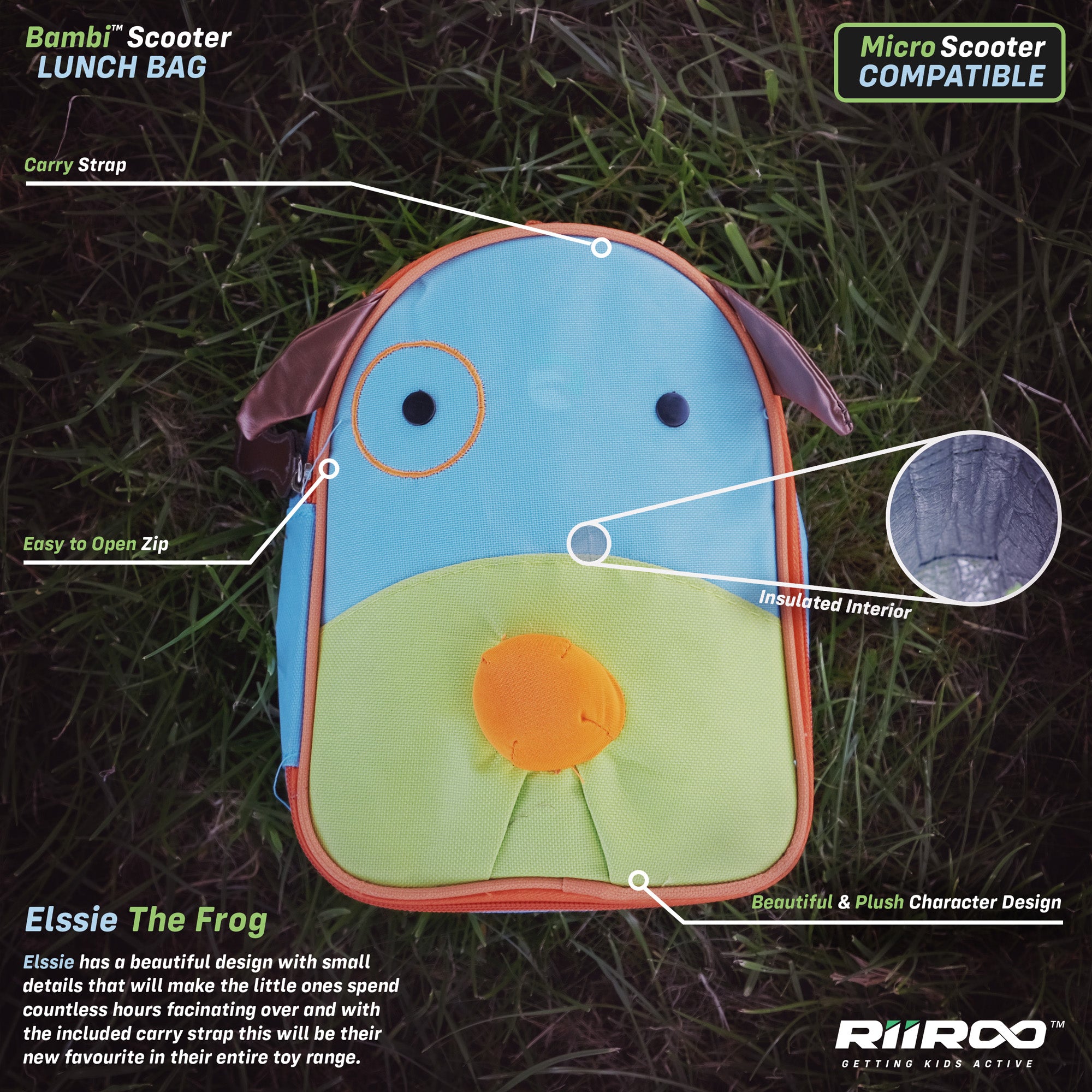 kids push scooter accessories elssie the frog lunch bag accessory