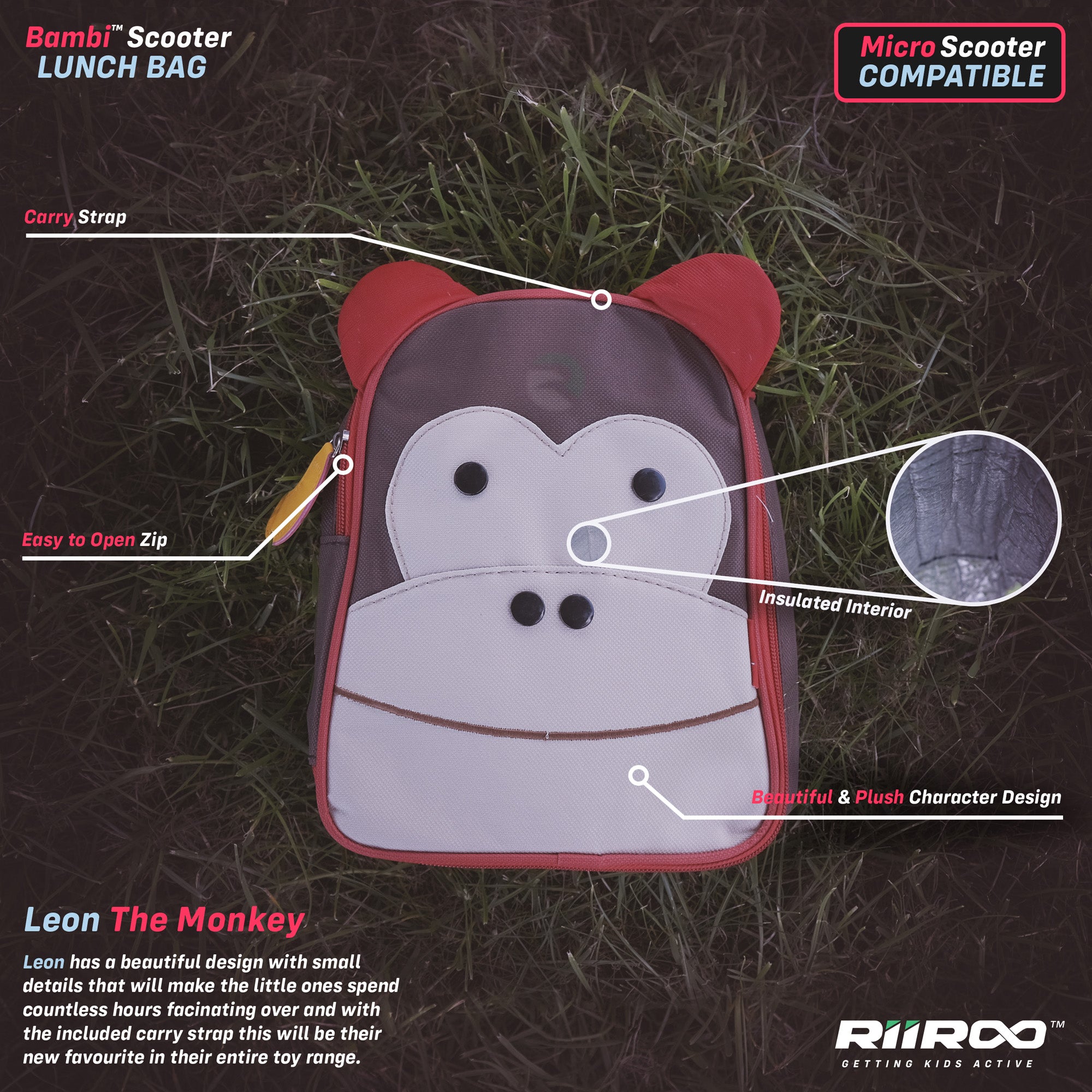 kids push scooter accessories leon the monkey lunch bag accessory