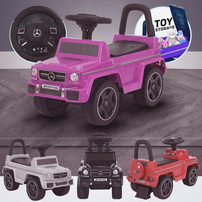 kidspush along mercedes g63 amg with seat storage media centre ride on car pink kids push box and