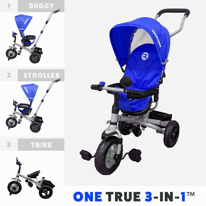 RiiRoo 3 Wheel Trike For Toddlers Ride On Buggy Handle Bar 3 In 1 Blue