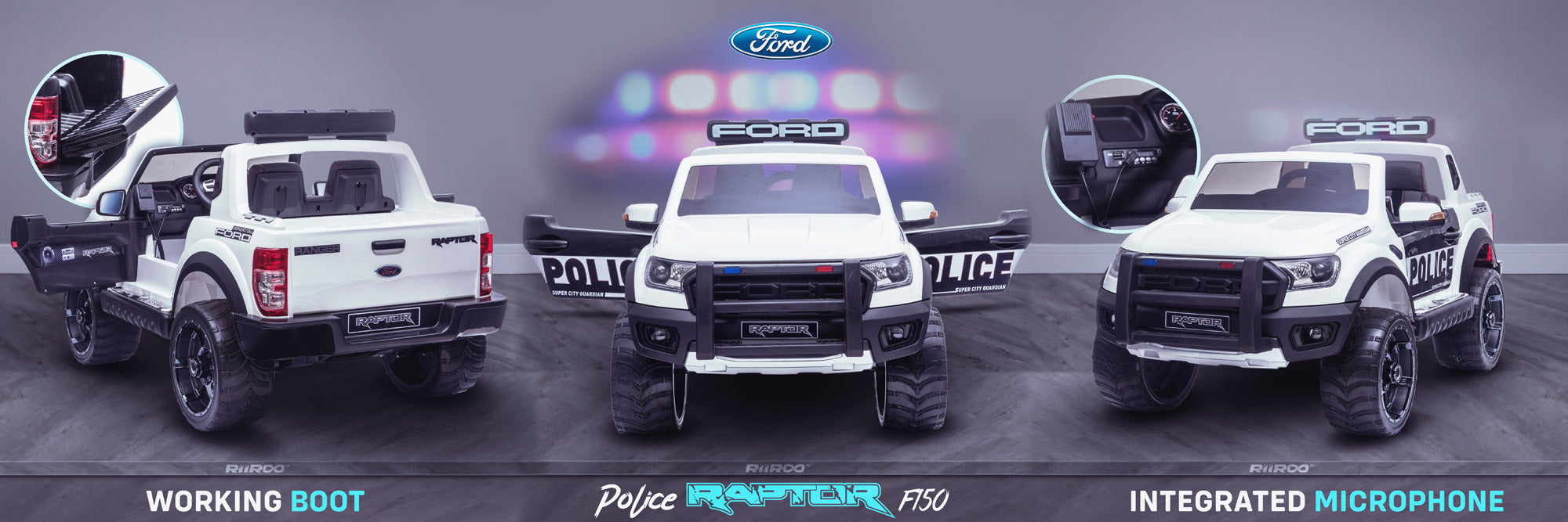 wide ford raptor f150 wildtrak police edition 12v ride on