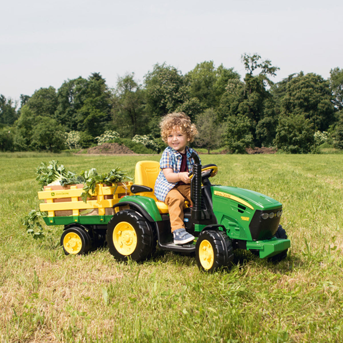 Peg Perego John Deere Ground Force with Trailer  - Green & Yellow