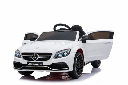 mercedes c63 amg 12v ride on kids electric car with remote white 546 p riiroo licensed battery music